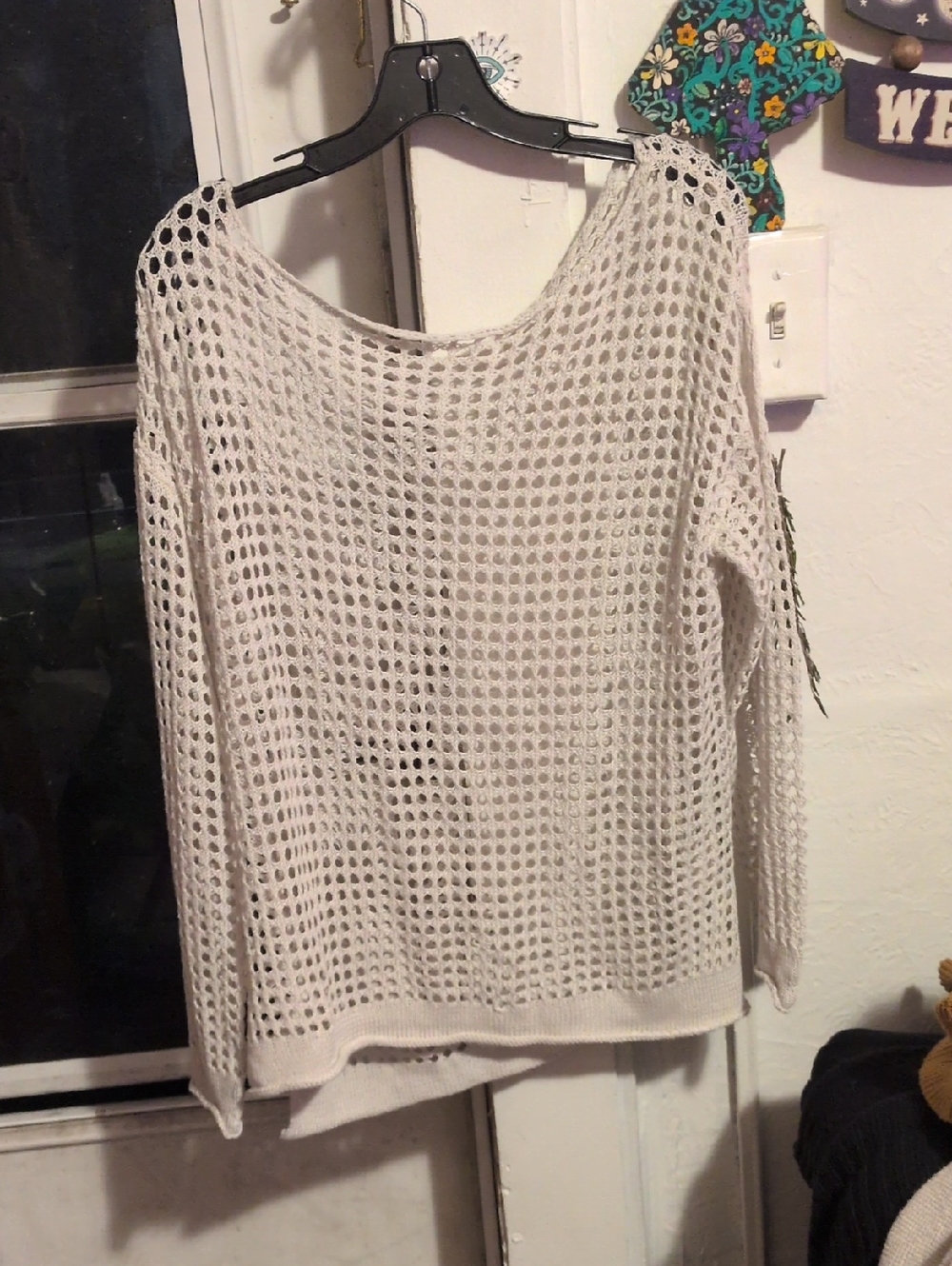 Open-Weave Scoop Neck Sweater in Cream